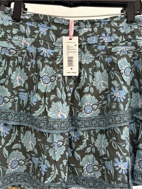 Vineyard Vines Olive Green Tiered Floral Skirt with Blue Blossoms